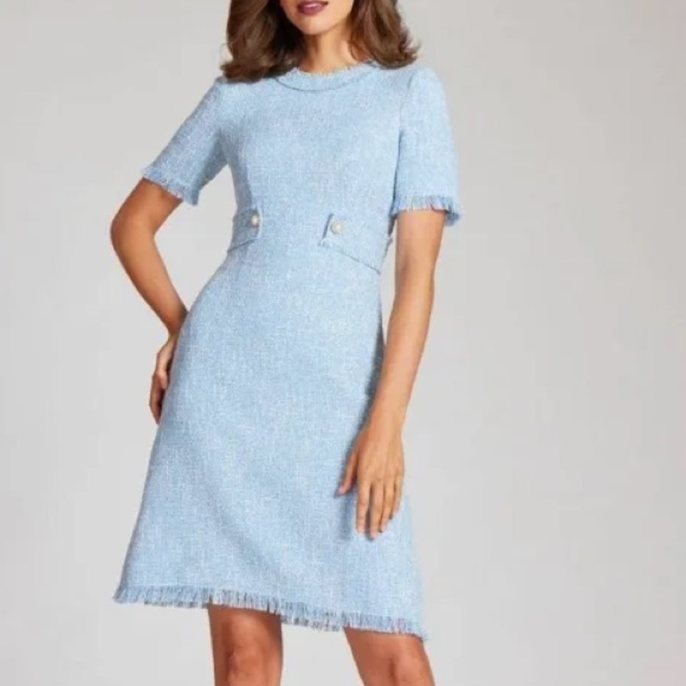 Teri Jon: Elegant Blue Tweed Dress